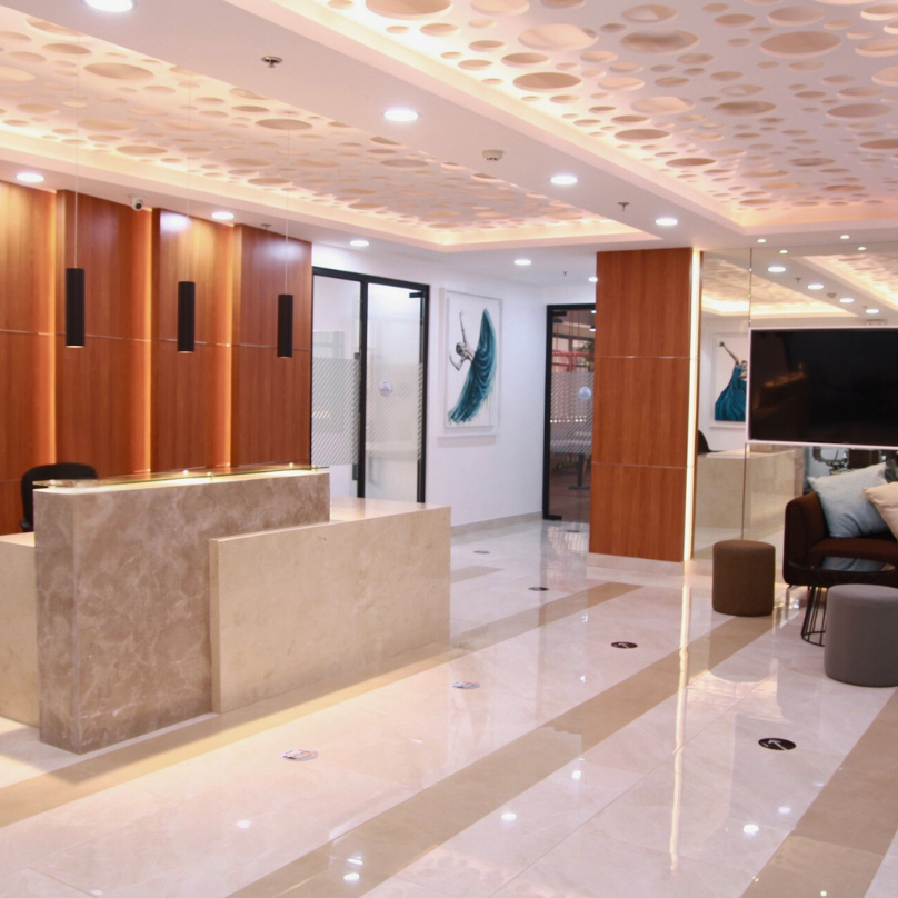 Figari office reception area with modern front desk