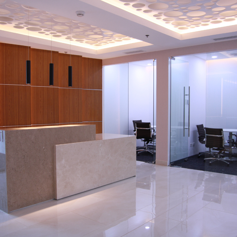 Bright and welcoming reception area at The Curve office